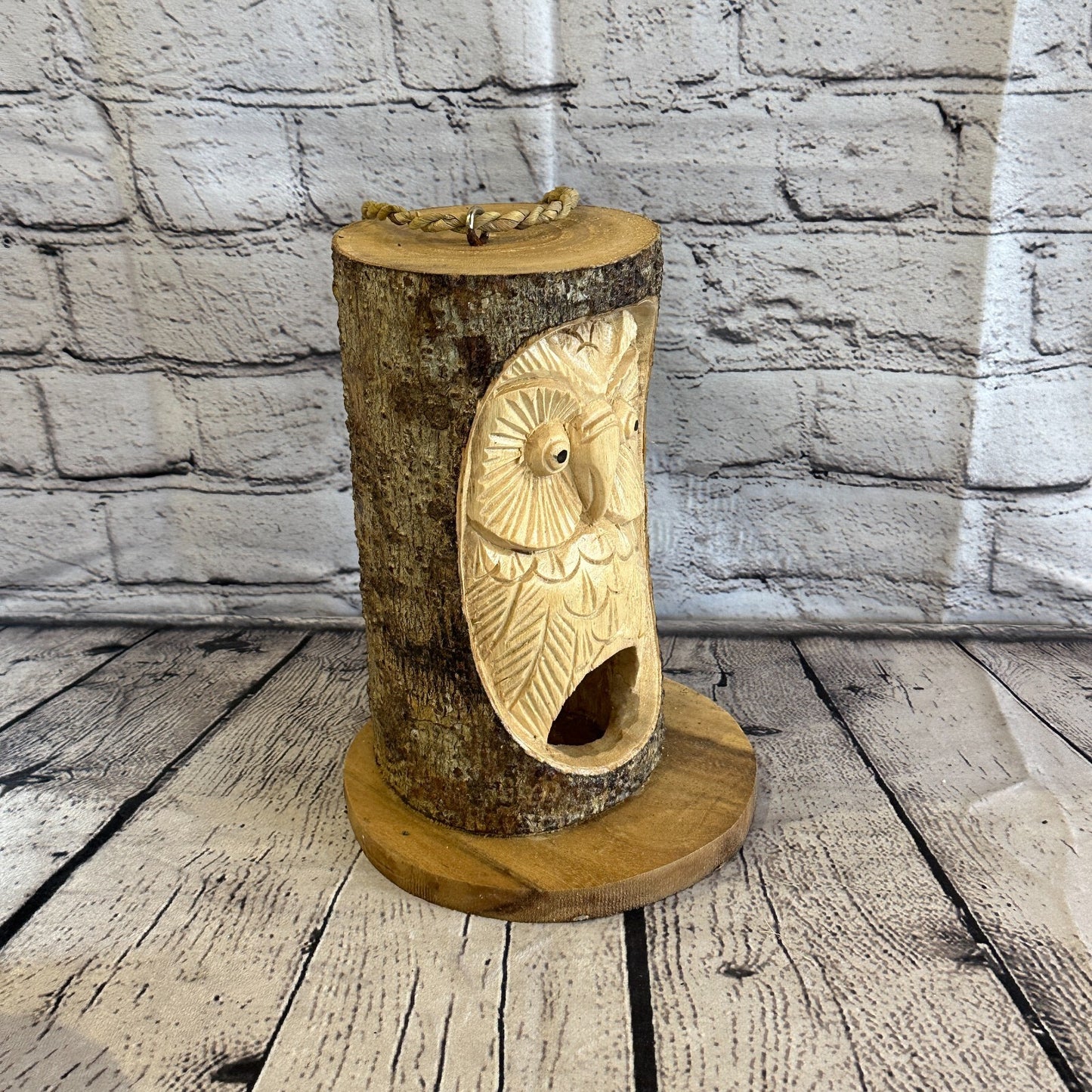 Bird House Barn Owl Of The Woods 25cm Hand Carved Tree Trunk Wood Fairtrade