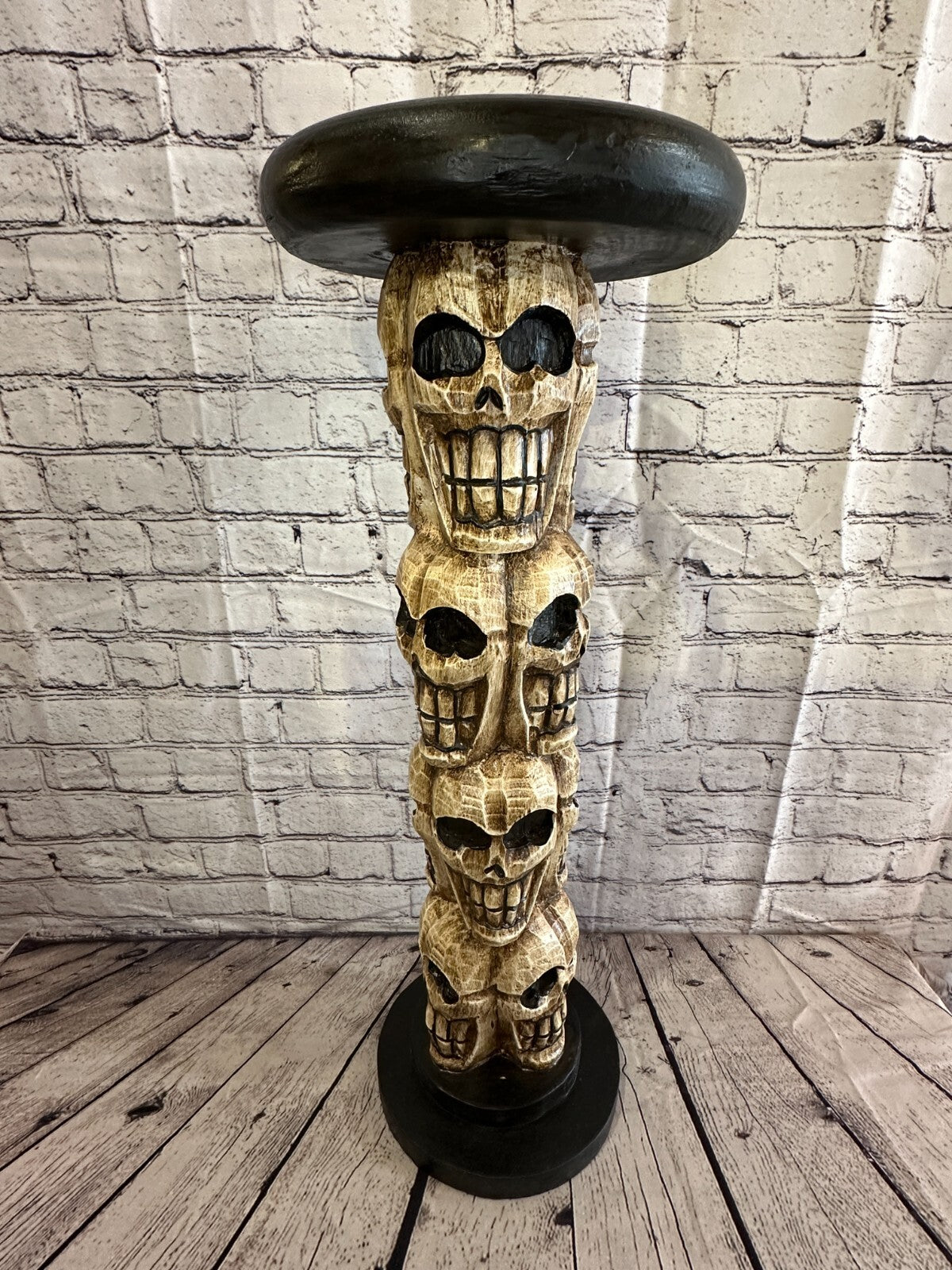 75cm Skull Tower Wood Side Table Bone Skull Flower Stand Solid Wood Gothic New