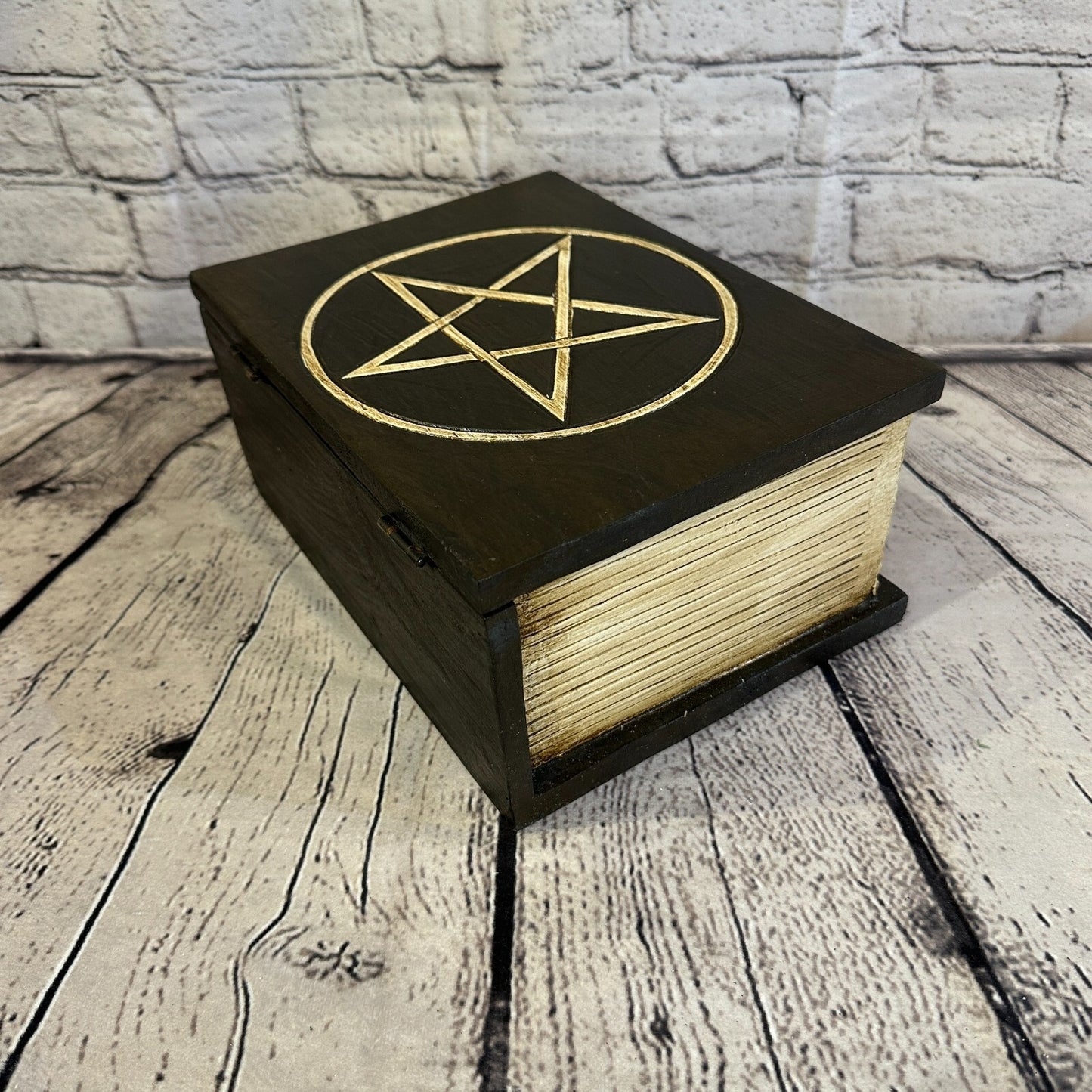 22cm x 17cm Book Wooden Gothic Pentagram Symbol Coffin Jewellery Trinket Box