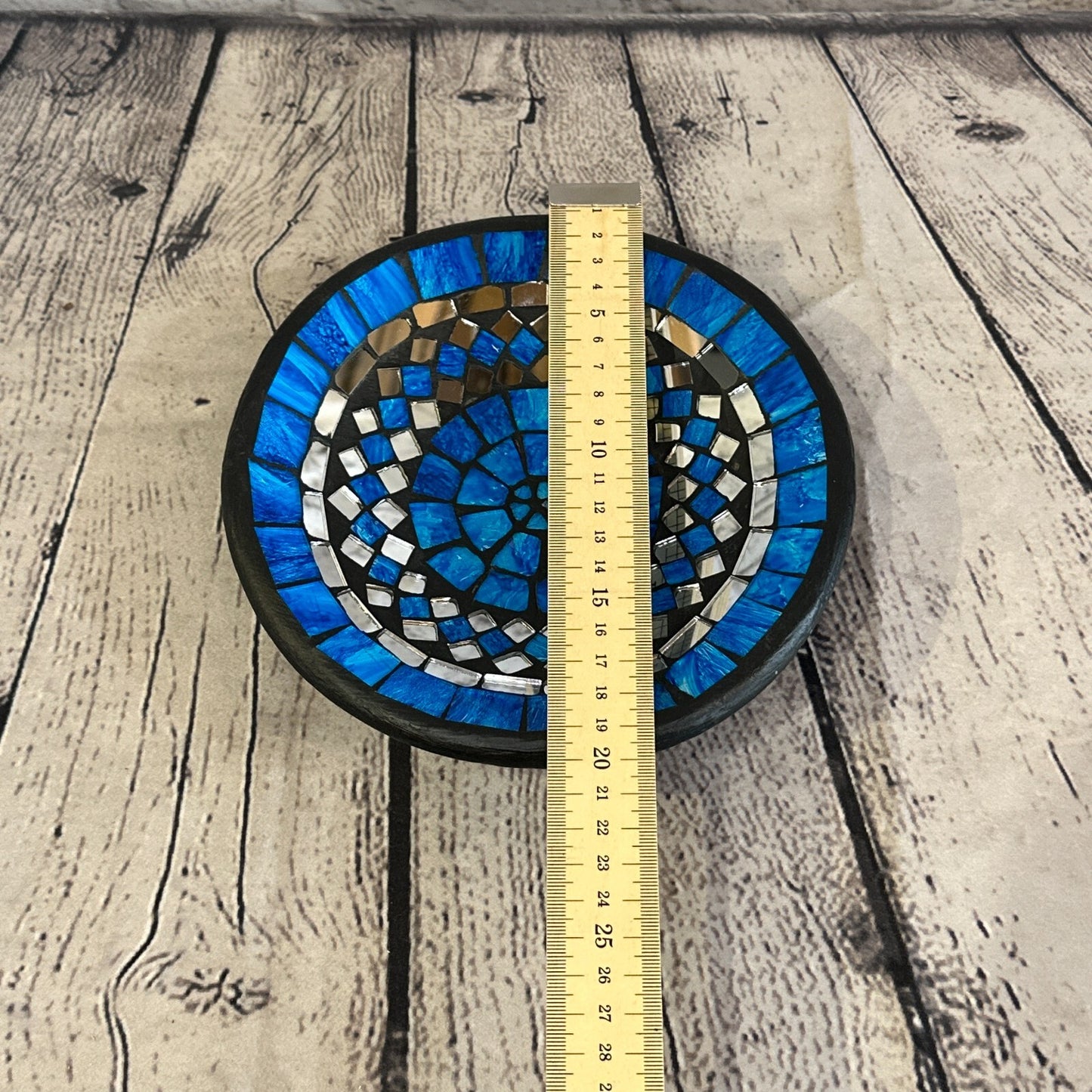 20cm Blue Round Mosaic Handmade Ceramic Glass Tile Bowl Fruit
