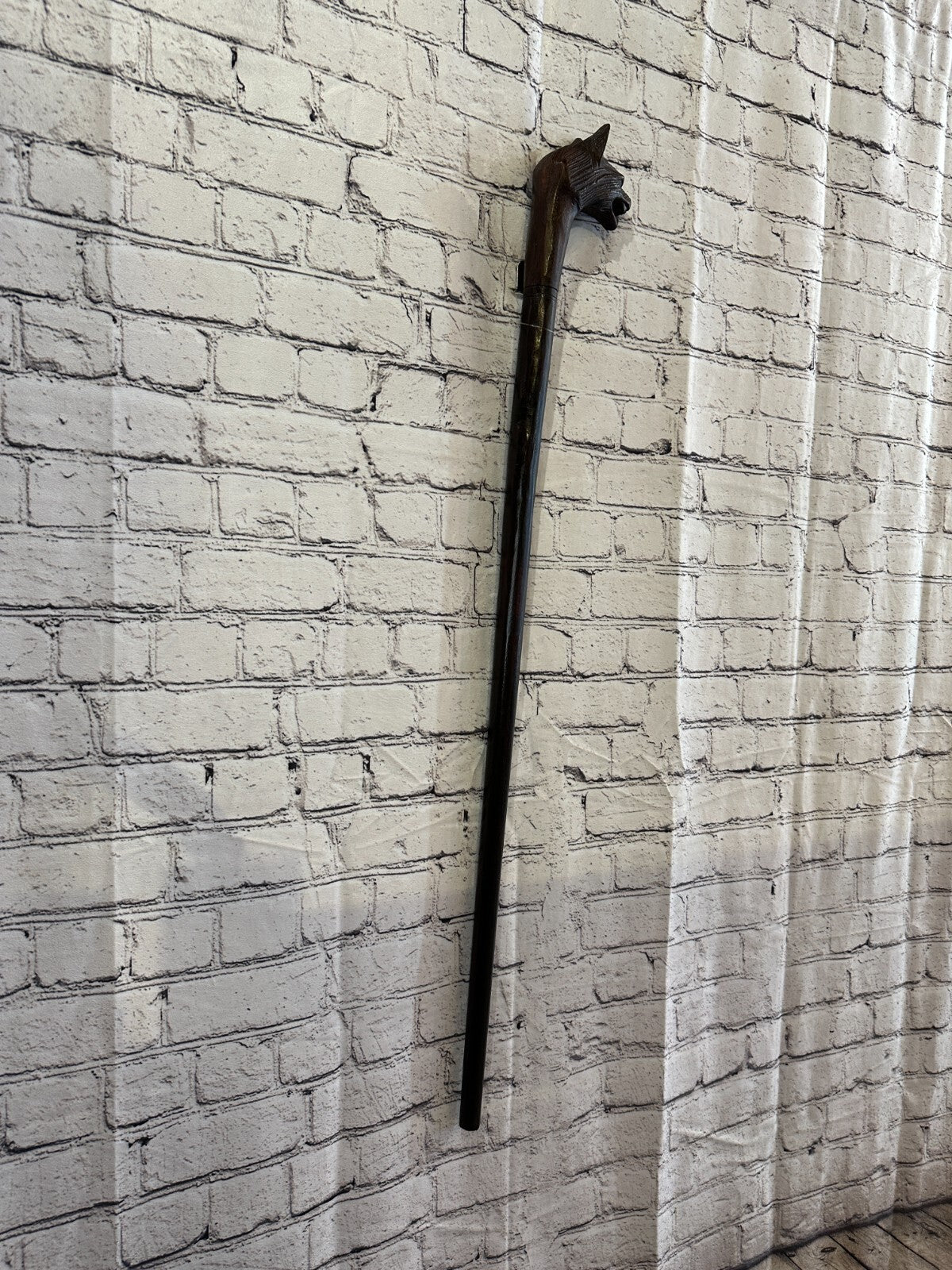 Wolf Head 90cm Tribal African Walking Stick Cane Hand Carved Dark Wood