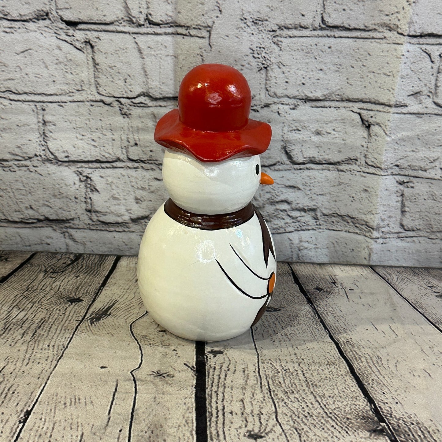 20cm x 10cm Red Top Hat Snowman Handcrafted Wood Xmas Christmas Ornament