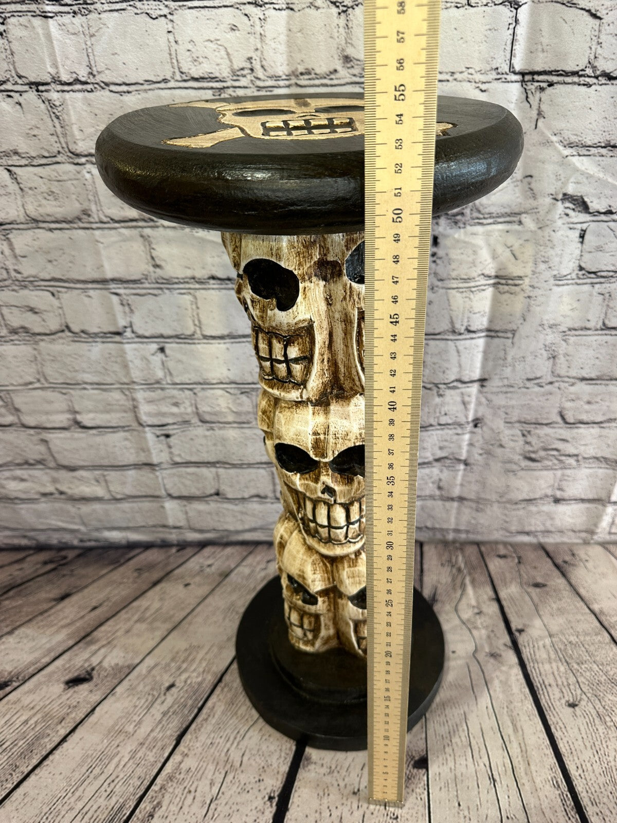 50cm Skull Tower Wood Side Table Bone Skull Flower Stand Solid Wood Gothic New