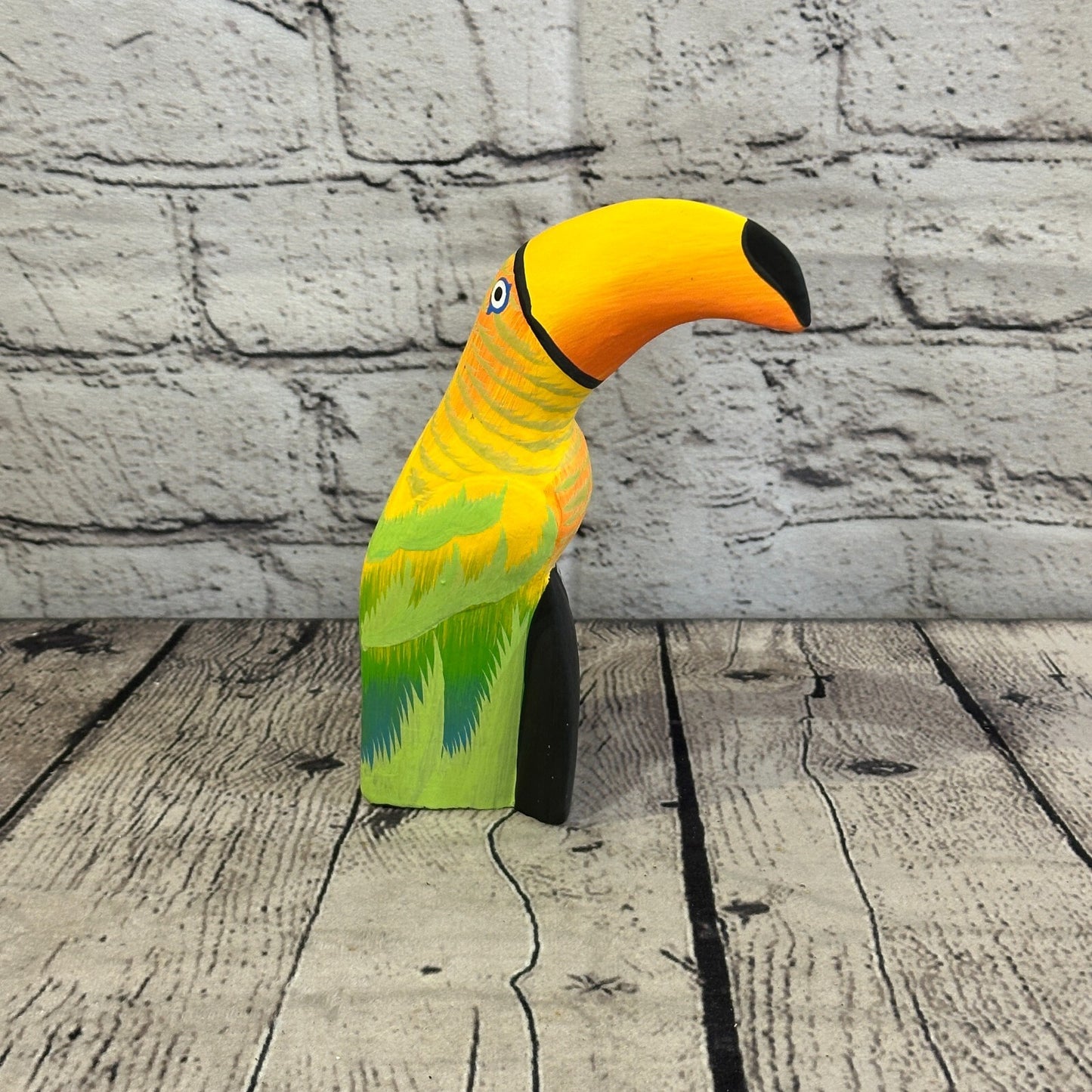 15cm Yellow Toucan Bird Ornament Statue Fair Trade Hand Made Carved Wood