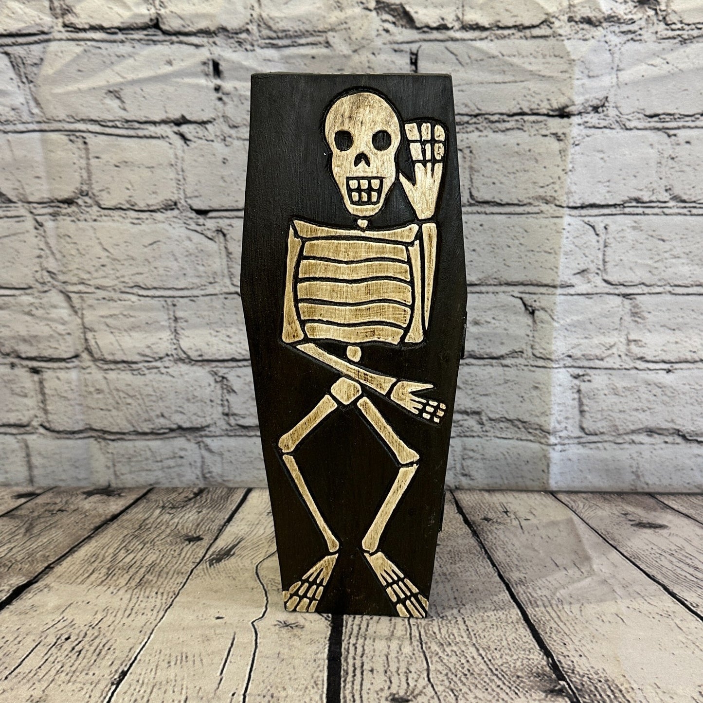 28cm x 8cm x 6cm Coffin Wooden Gothic Skeleton Skull Head Coffin Jewellery Box