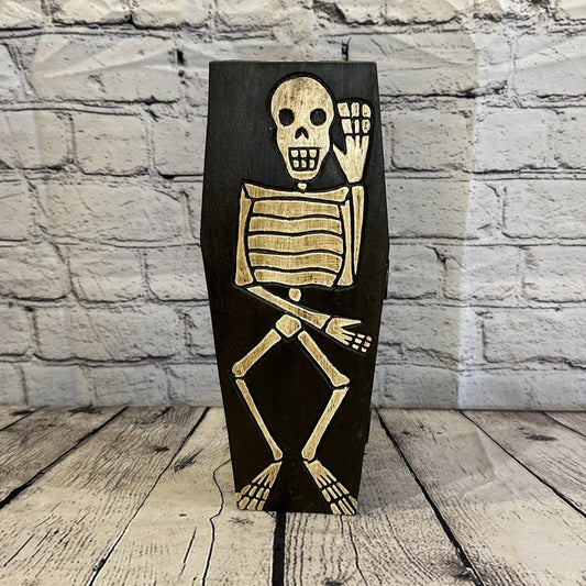 28cm x 8cm x 6cm Coffin Wooden Gothic Skeleton Skull Head Coffin Jewellery Box