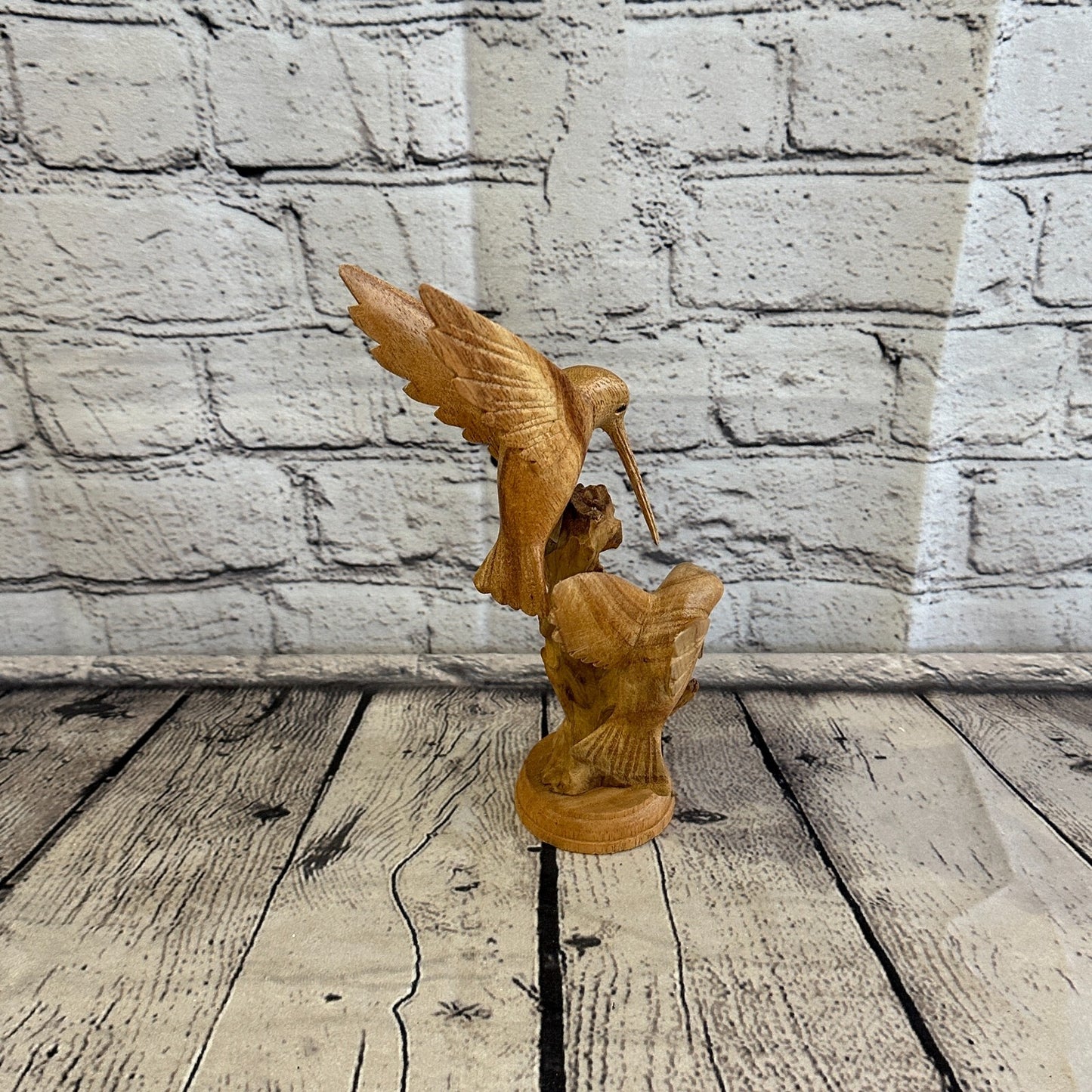 25cm Double Humming Bird Mushroom Parasite Ornament Natural Carving Wooden