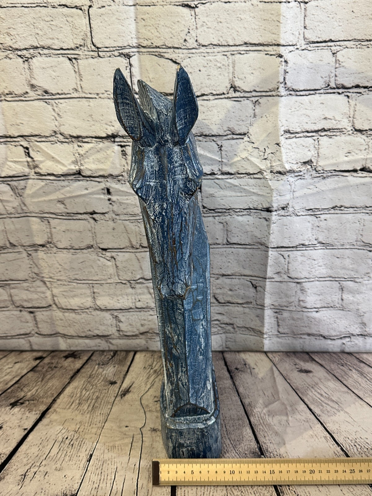 Blue Wooden 50cm x 25cm Horse Head Bust Hand Carved Wood Sculpture