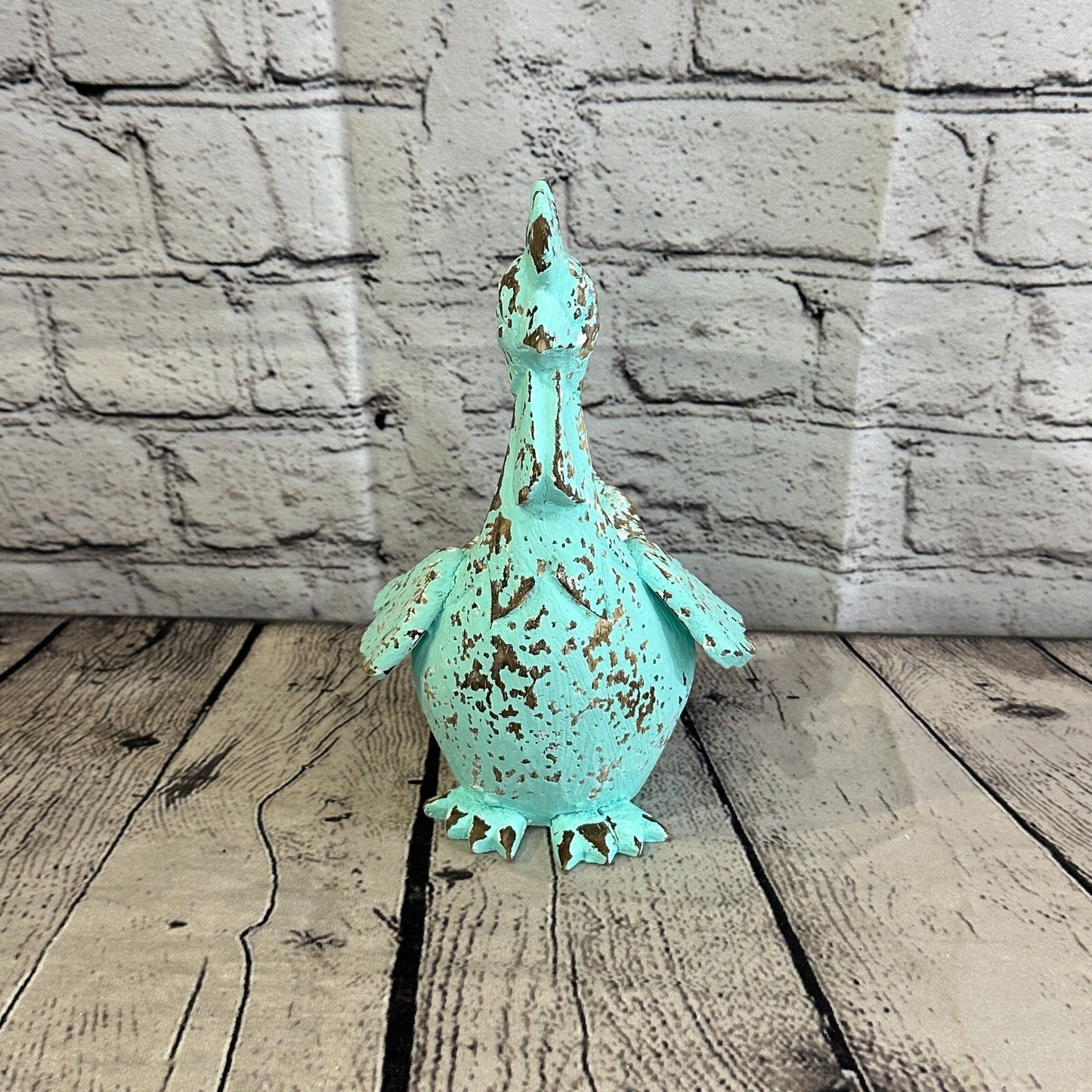 20cm x 10cm Green Shabby Wooden Rooster Cockerel Retro Collectable Hand Carved