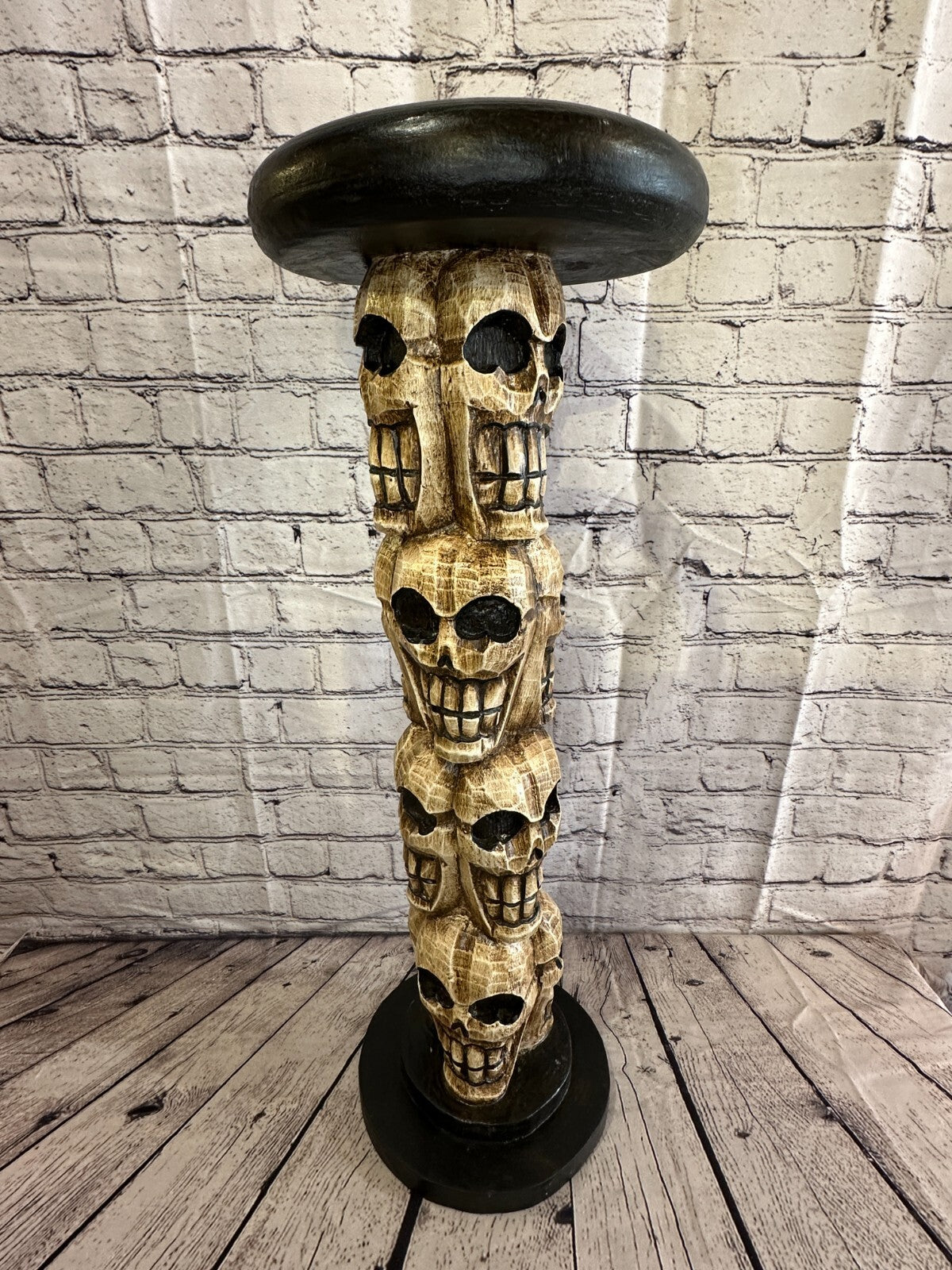 75cm Skull Tower Wood Side Table Bone Skull Flower Stand Solid Wood Gothic New