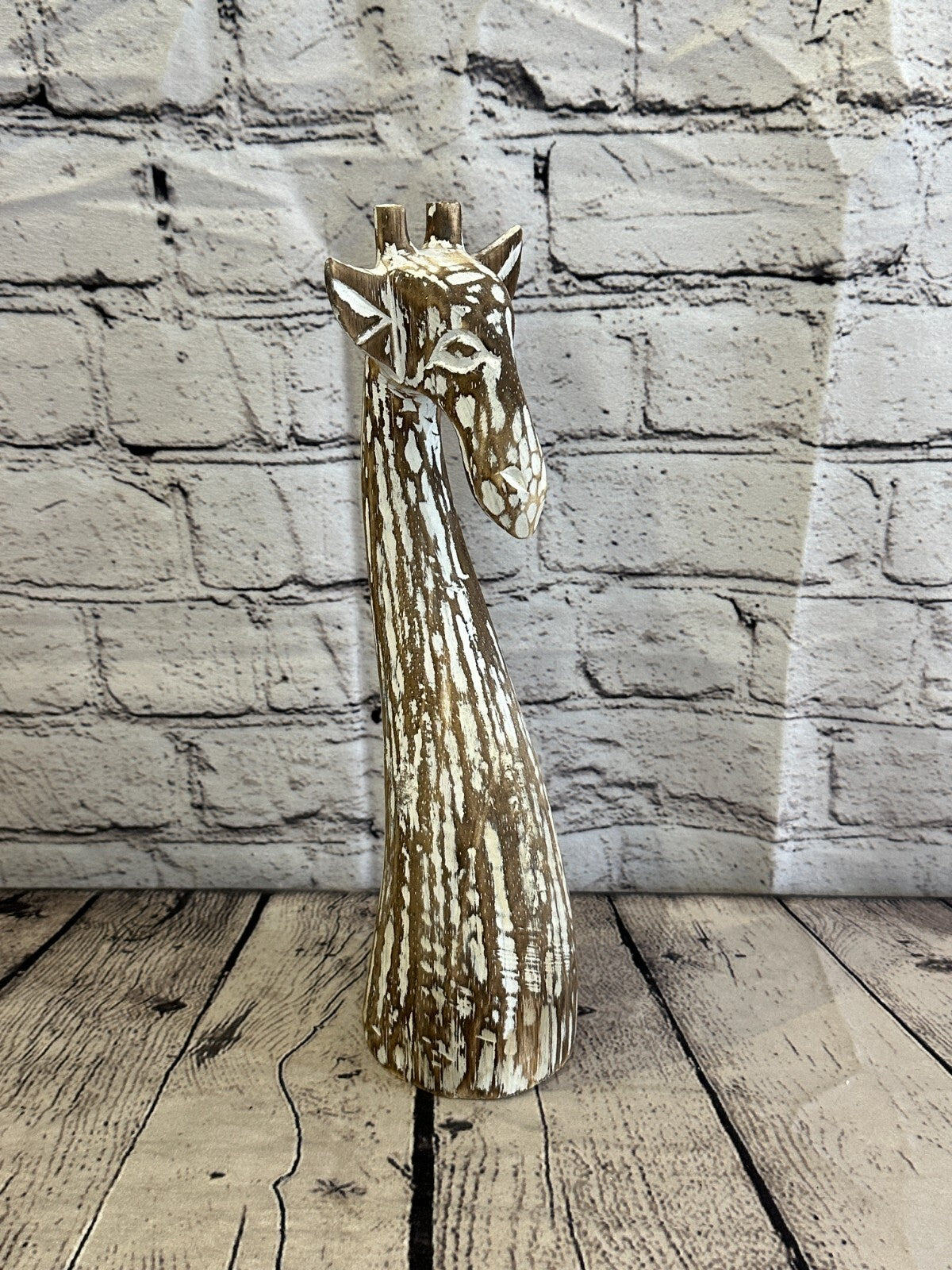 Brown Wooden Giraffe Head With Shabby Pattern 30cm x 10cm Handmade and Fairtrade
