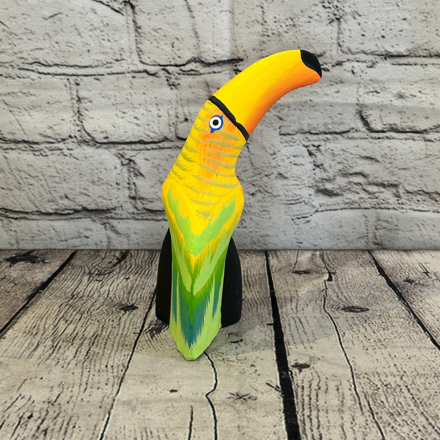 15cm Yellow Toucan Bird Ornament Statue Fair Trade Hand Made Carved Wood