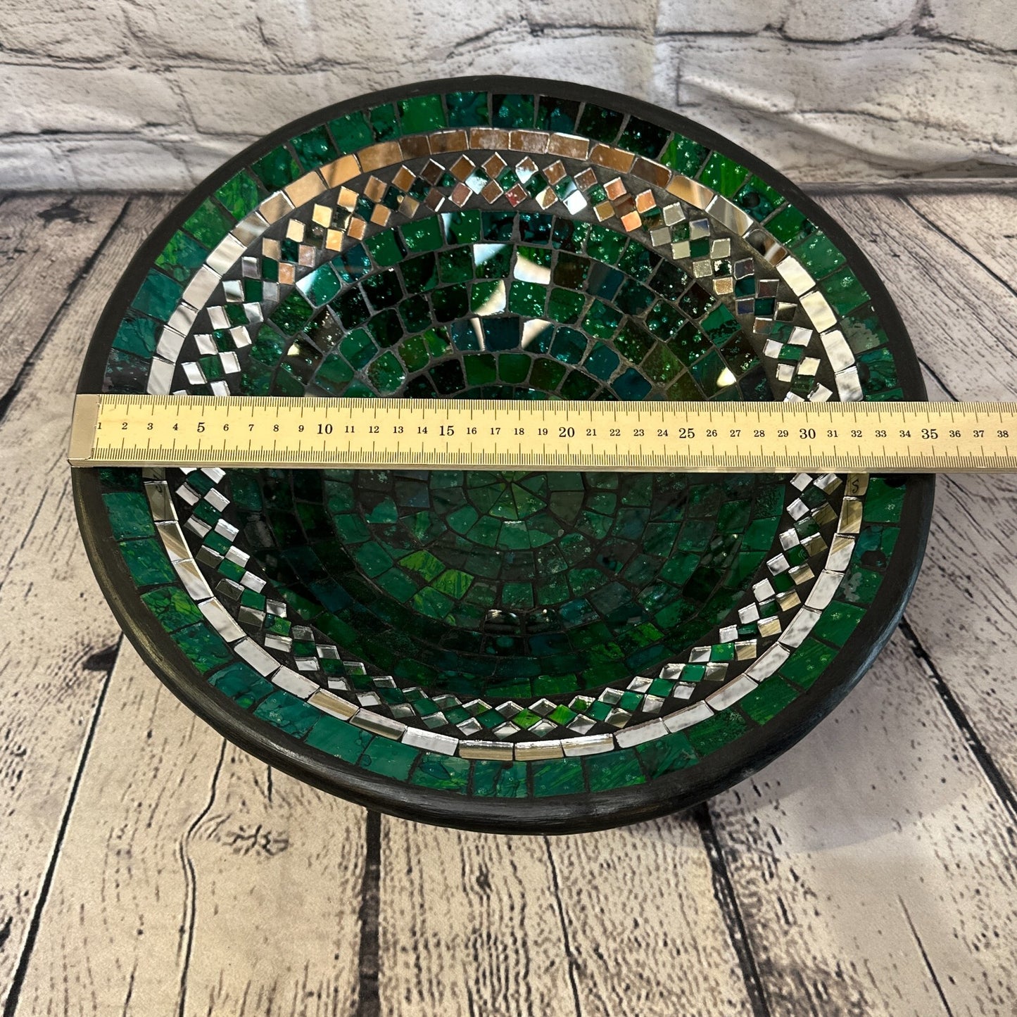 35cm Green Round Mosaic Handmade Ceramic Glass Tile Bowl Fruit