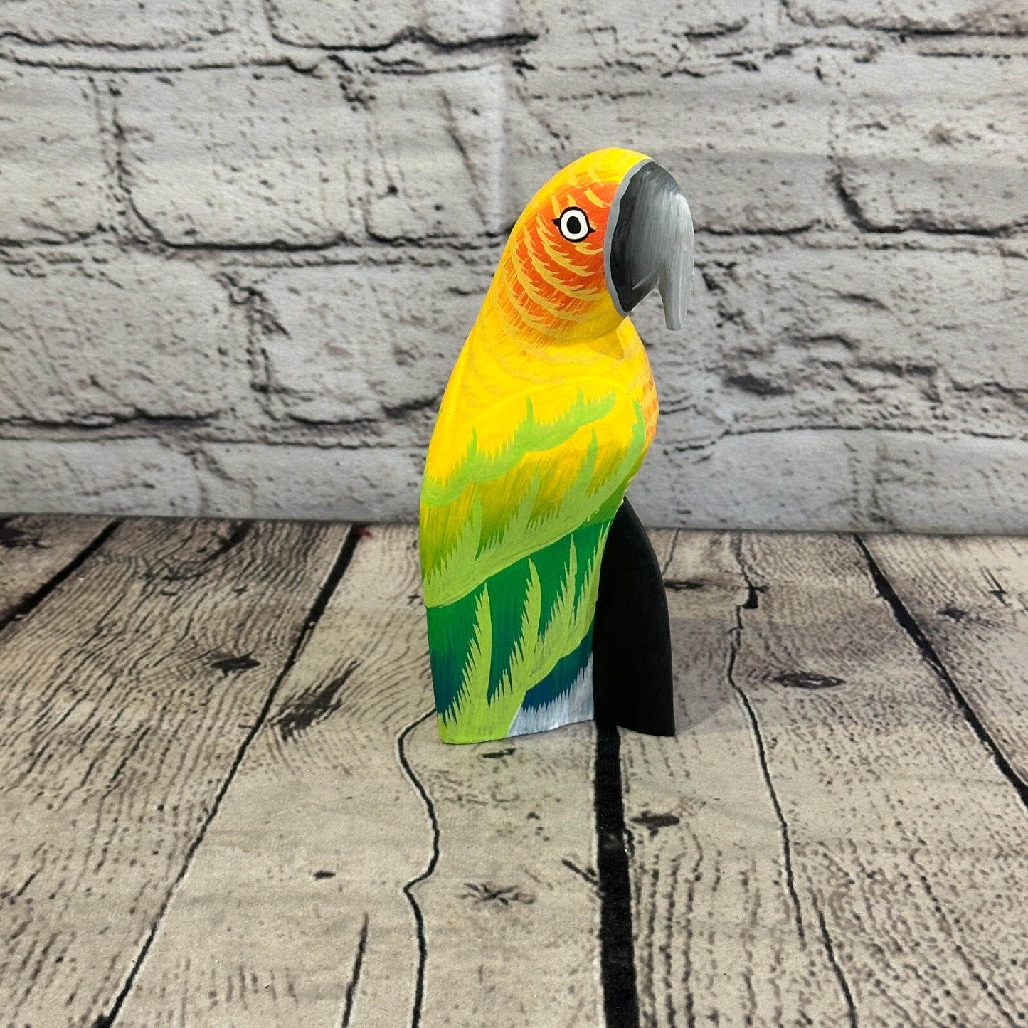 15cm Yellow Parrot Bird Ornament Statue Fair Trade Hand Made Carved Wood