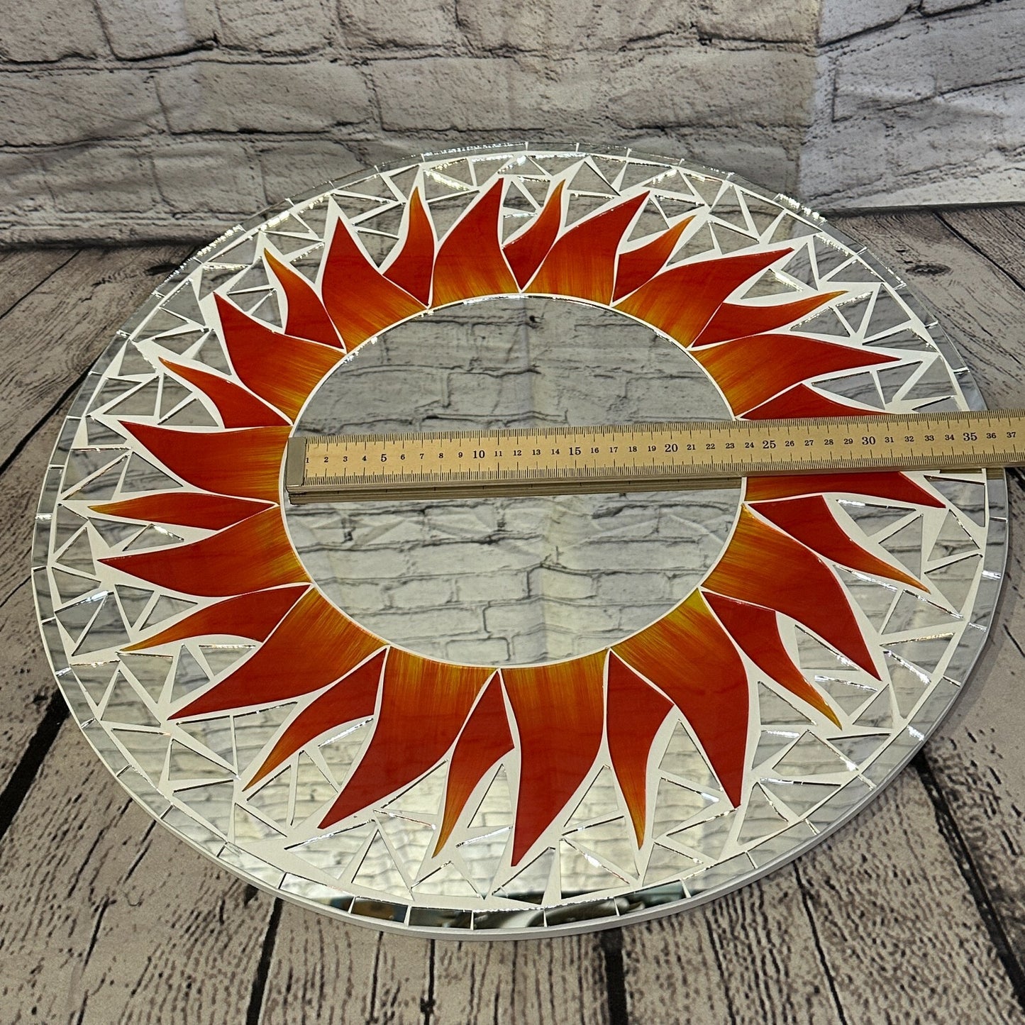 Red Flame Sun Mosaic Tile Wall Mirror 50cm x 50cm 20 Inches Handmade New