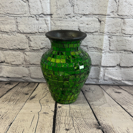 20cm Green Hand Painted Glass Mosaic Terracotta Vase Vessel Ceramic Pottery