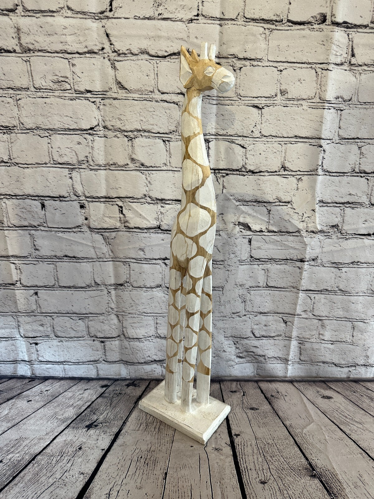 60cm White Dot Painted Wood Giraffe Tall Statue Wood Modern Hand Carved Painted