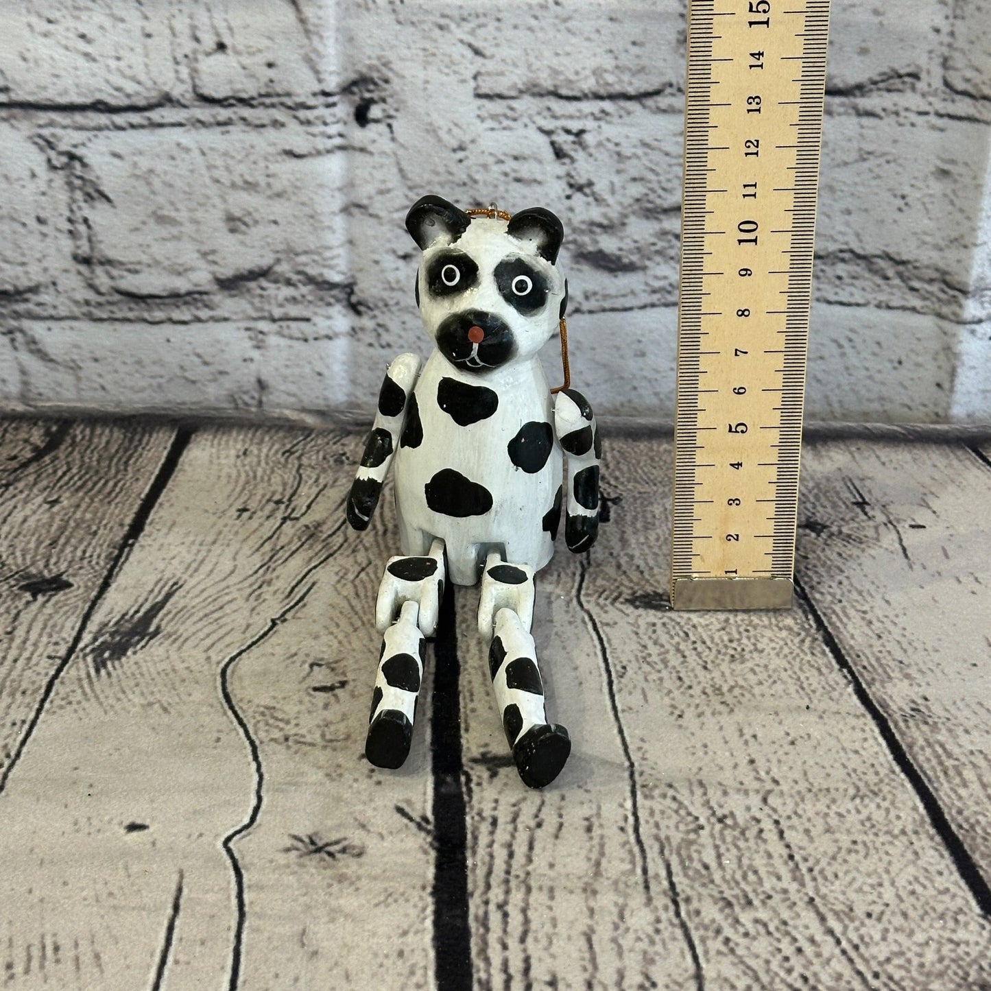 10cm Dotted Panda Sitting Animal, Wooden Shelf Ornament Handmade and Fairtrade