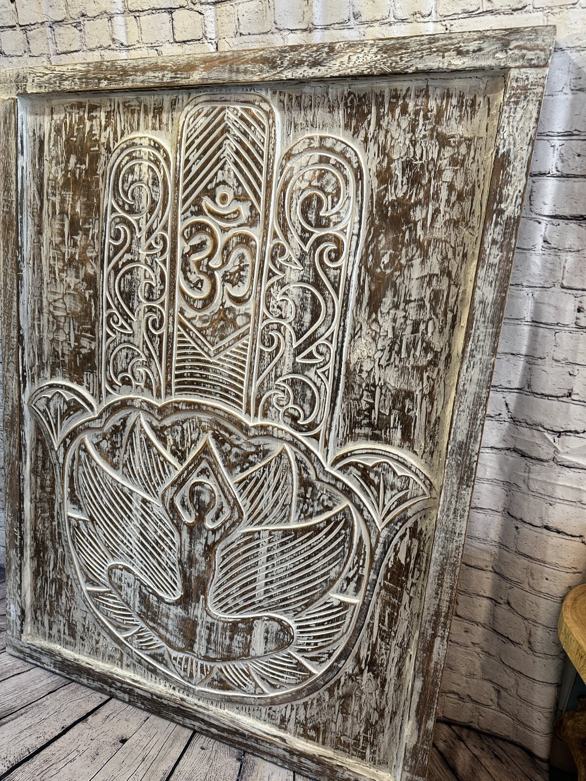 Hand Of Fatima Wooden Panel 130cm x 100cm Brown Wall Art Plaque Handcarved