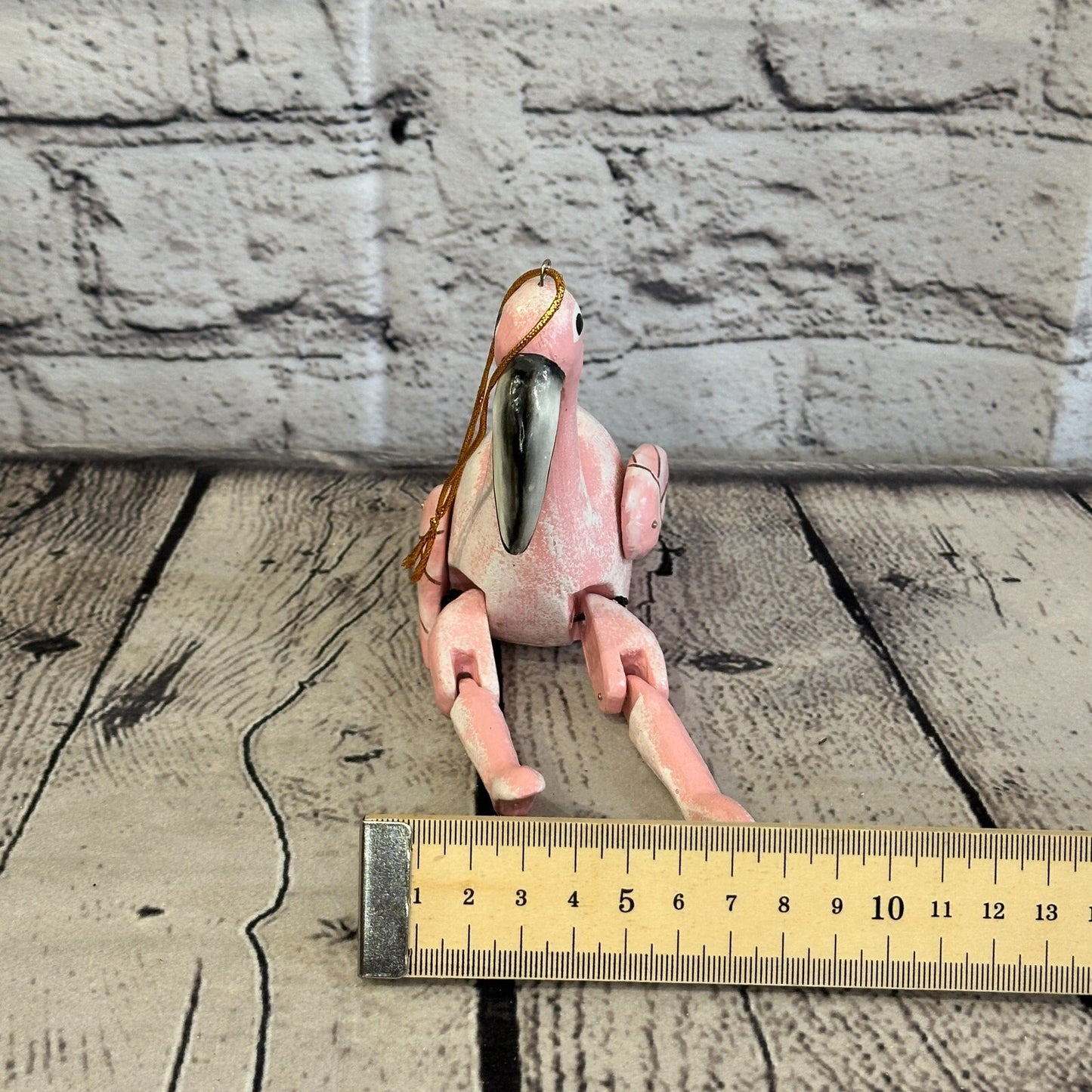 10cm Pink Flamingo Sitting Animal, Wooden Shelf Ornament Handmade and Fairtrade