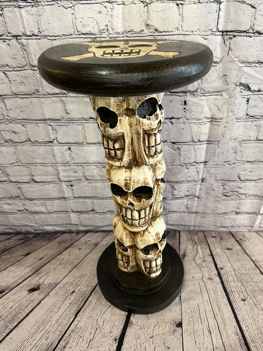 50cm Skull Tower Wood Side Table Bone Skull Flower Stand Solid Wood Gothic New