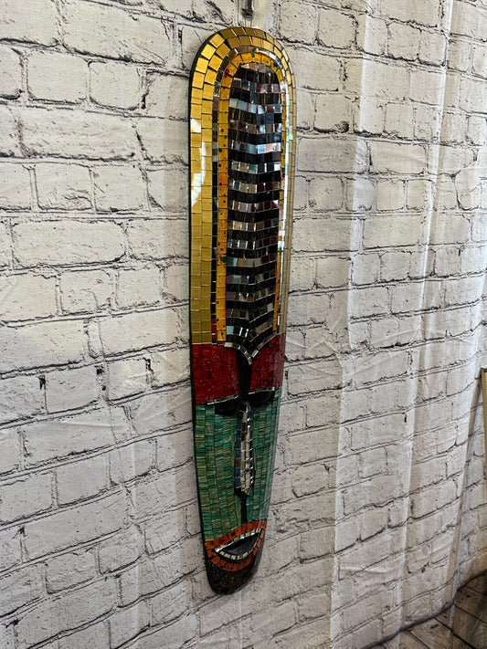 80cm Mosaic Mirror Mask Carved Painted Ethnic Tribal Wall Art Handmade Design 10