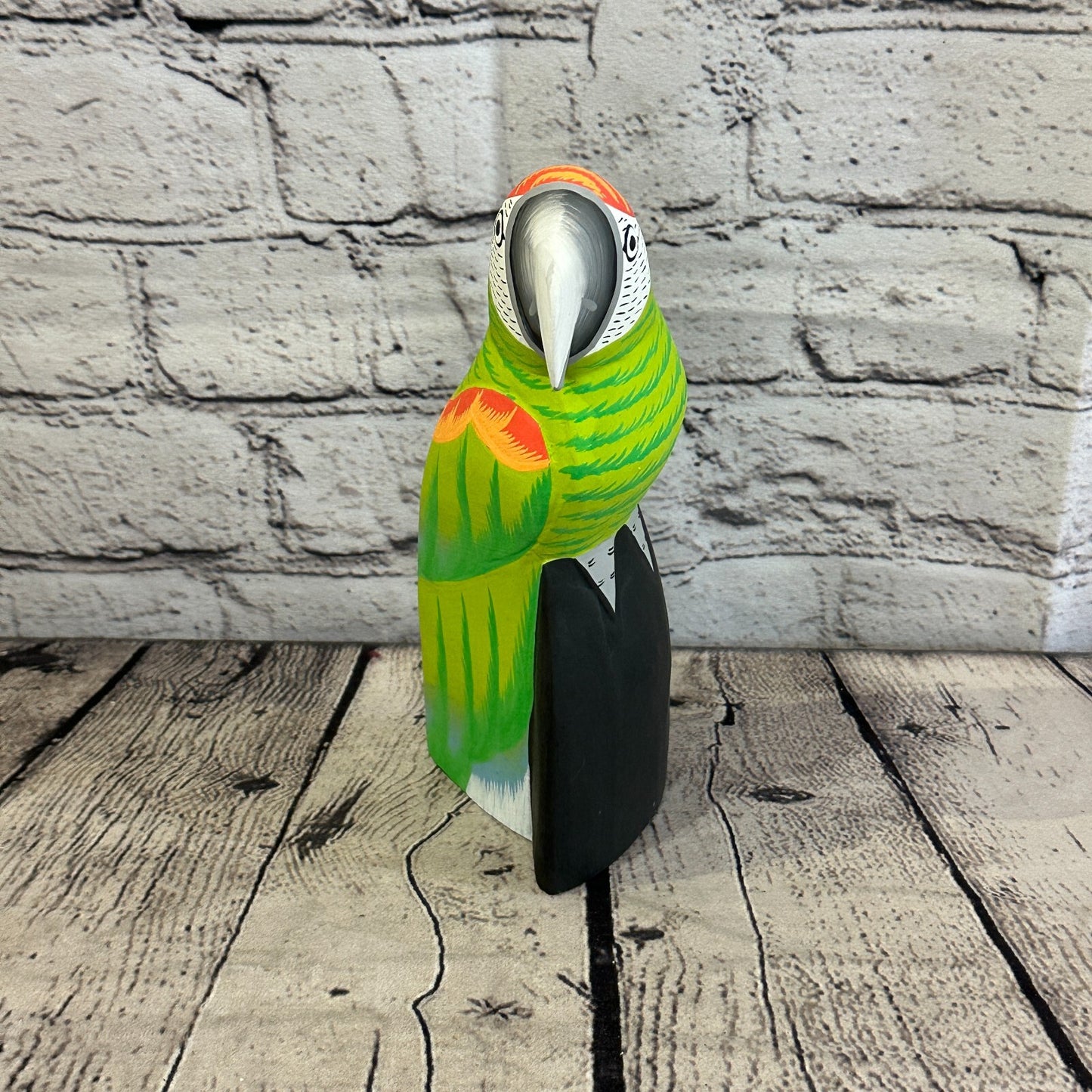 20cm Green Parrot Bird Ornament Statue Fair Trade Hand Made Carved Wood