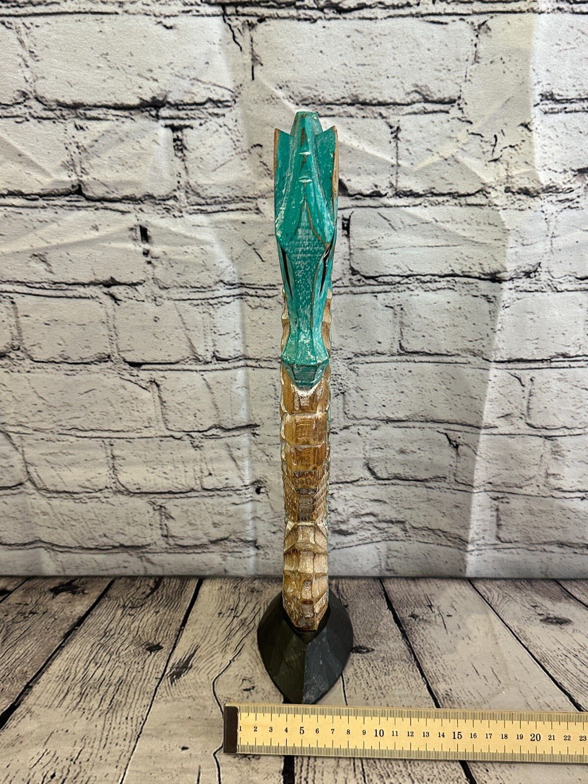 40cm Green Brown Wooden Shabby Seahorse Statue Ornament Fair Trade Handcarved