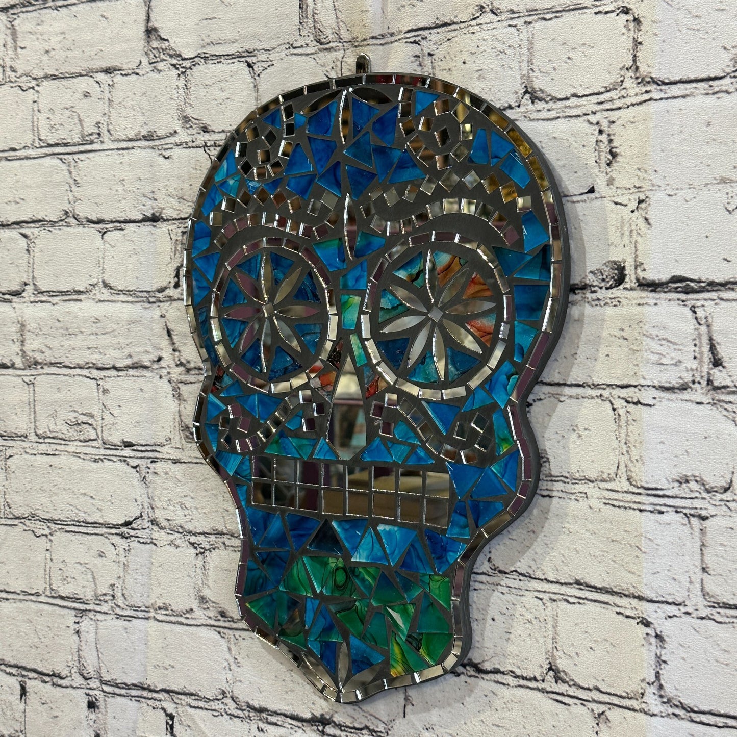 Blue Skull Mosaic Tile Wall Mirror 40cm x 28cm 16 Inches Handmade New