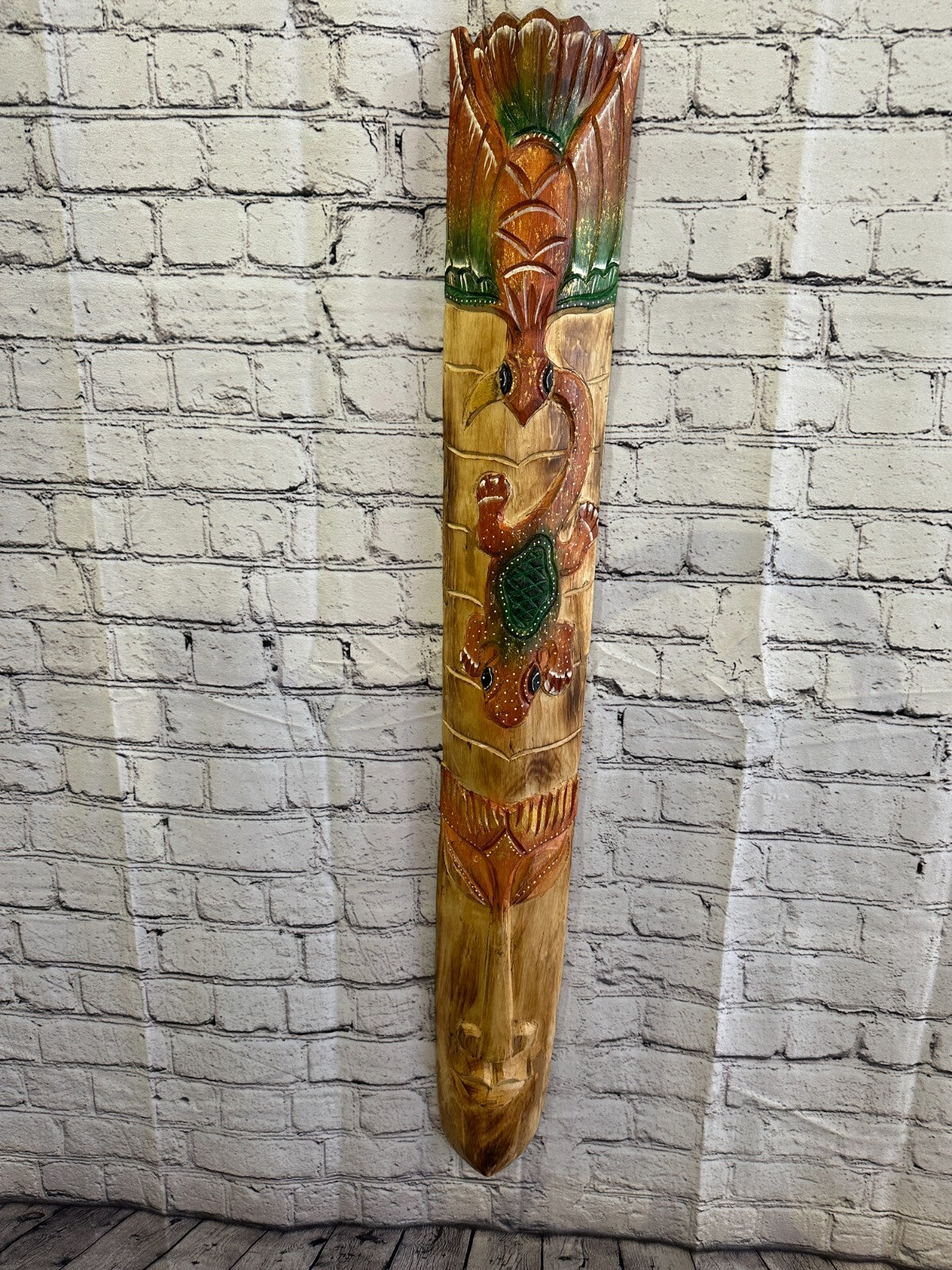 100cm Gecko Owl Hand Carved Fair Trade Wooden Animal Wall Art Wall Hang Mask