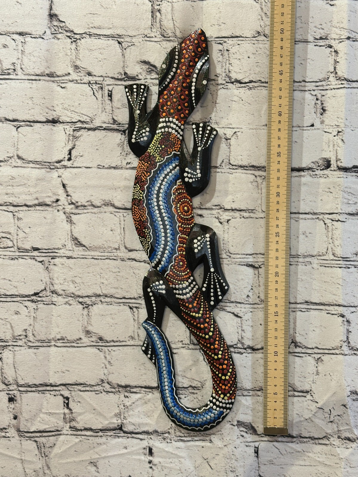 50cm Gecko Carved Wooden Dot Painted Ethnic Tribal Tiki Wall Handmade No 4