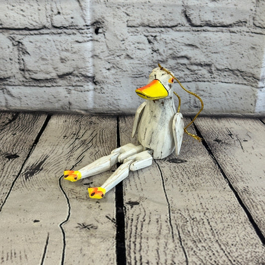 10cm Brown Duck Sitting Animal, Wooden Shelf Ornament Handmade and Fairtrade