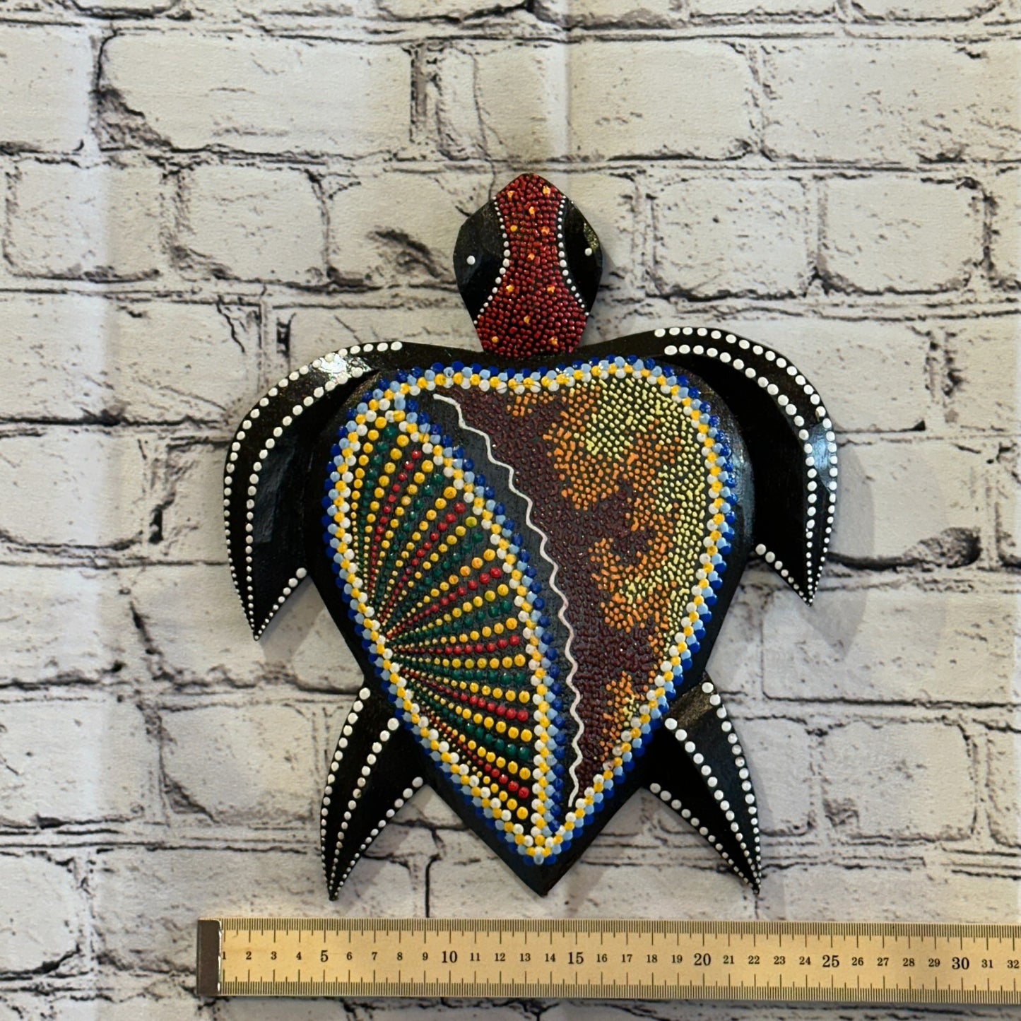 30cm Turtle Carved Wooden Dot Painted Ethnic Tribal Tiki Wall Art Handmade No 1
