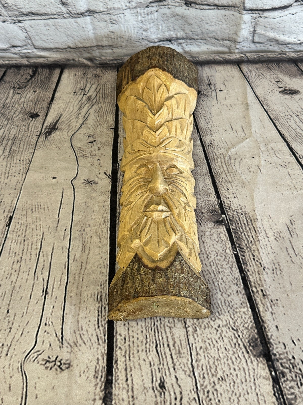 Green Man Of The Woods 30cm Hand Carved Wizard Tree Trunk Wood Fairtrade