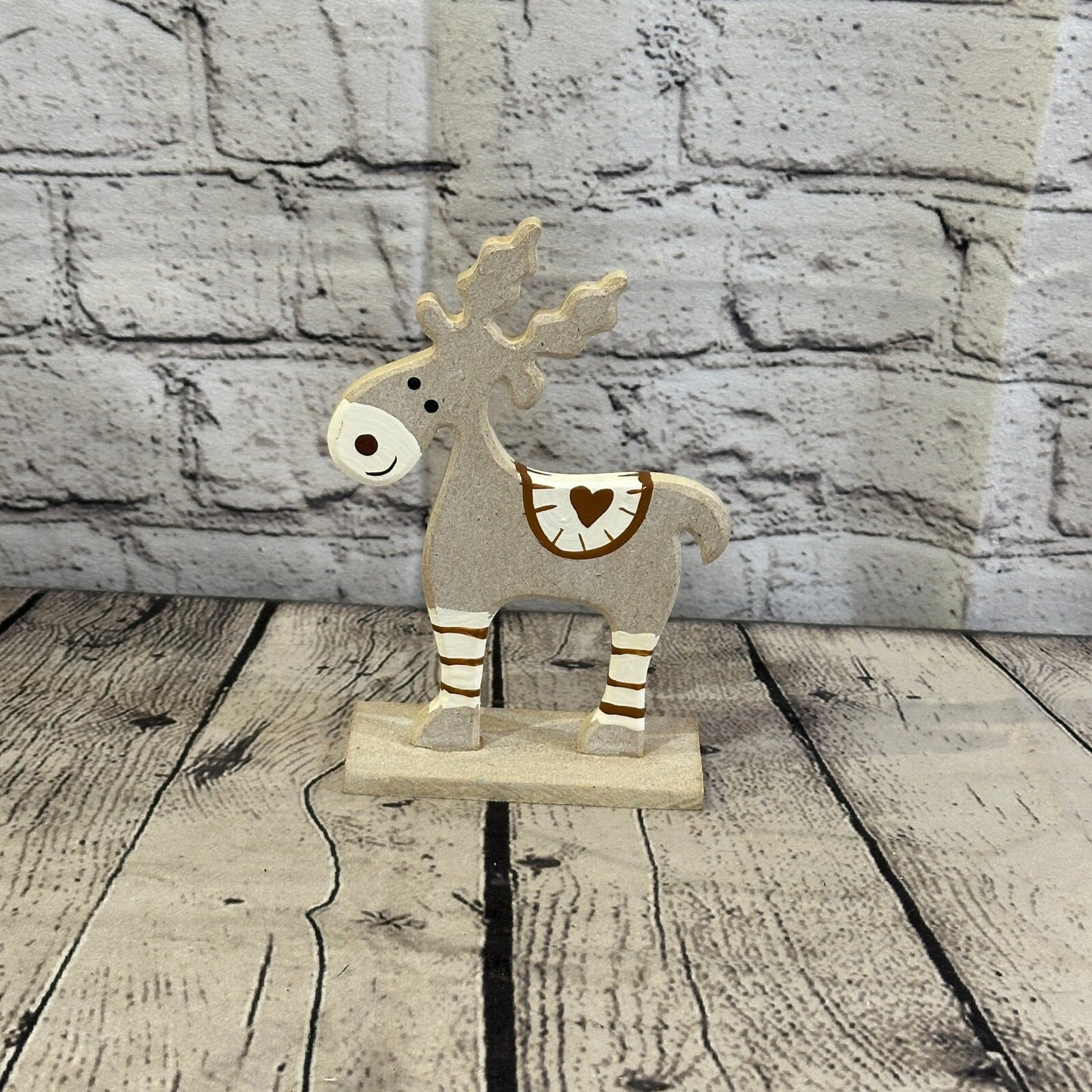 18cm x 10cm Grey Handcrafted Wood Reindeer Xmas Christmas Ornament Antlers