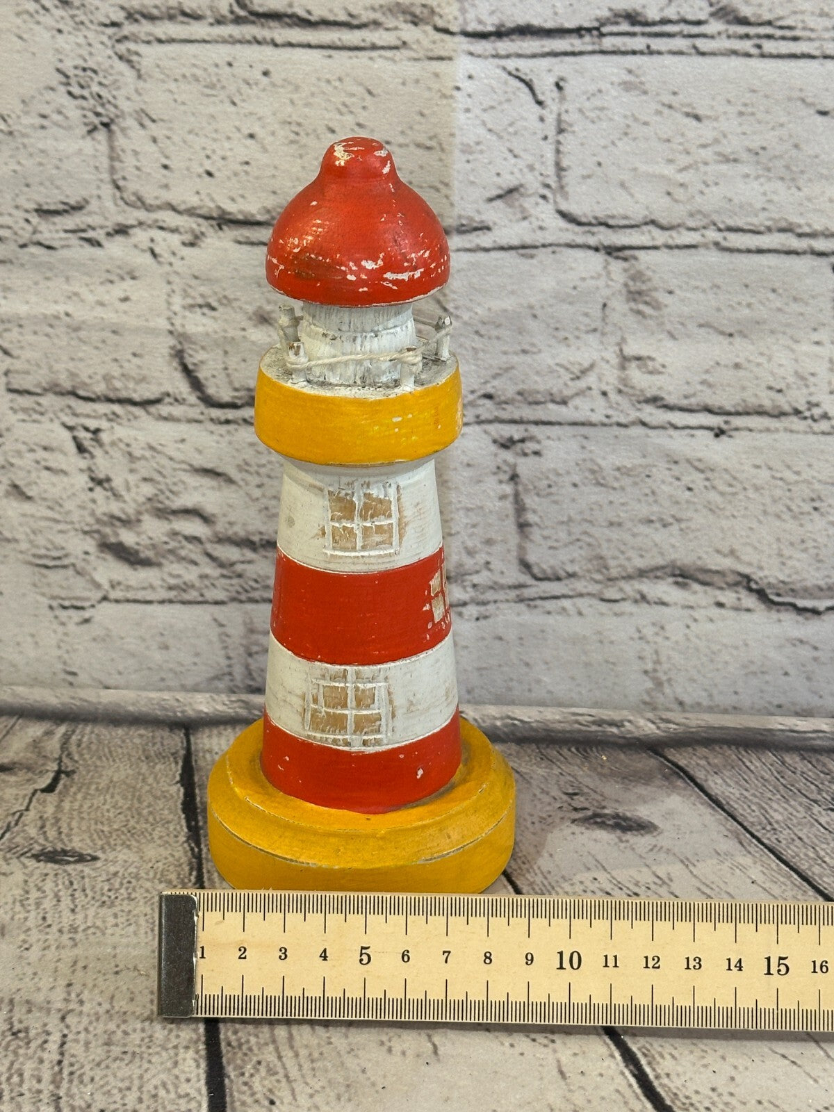 20cm Red White Wooden Lighthouse Ornament Nautical Coastal Sculpture Statue