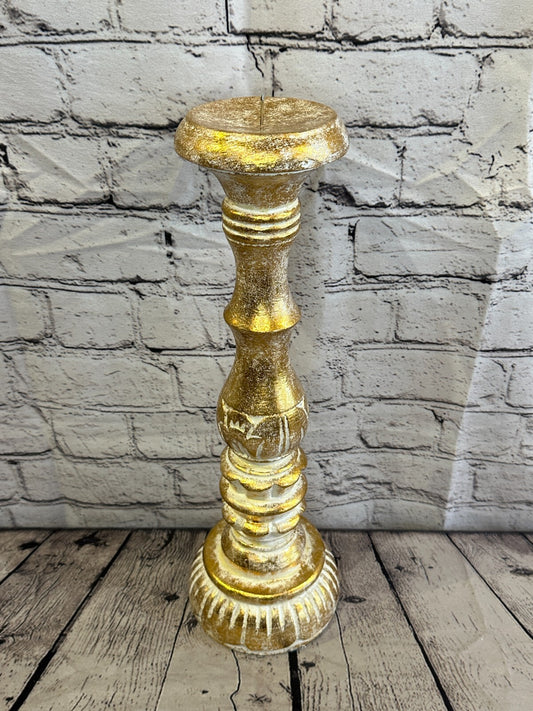 40cm Gold Tall Candlestick Shabby Chic Distressed Solid Column Candle Holder