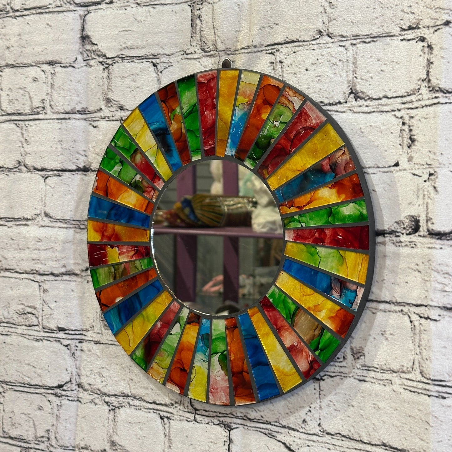 Rainbow Black Line Mosaic Tile Wall Mirror 30cm x 30cm 12 Inches Handmade New