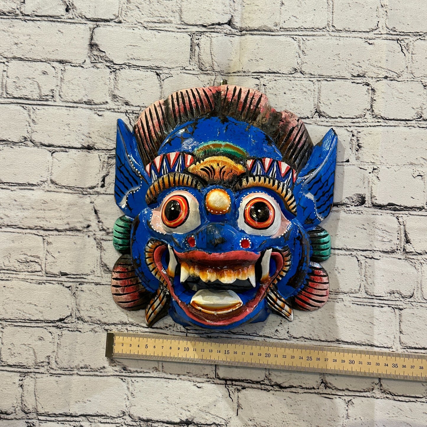 Large Wooden Blue Barong Wall Mask 30cm x 25cm Handmade And Fairtrade
