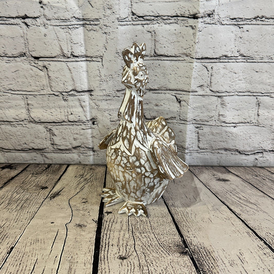 25cm x 12cm Brown Shabby Wooden Rooster Cockerel Retro Collectable Hand Carved