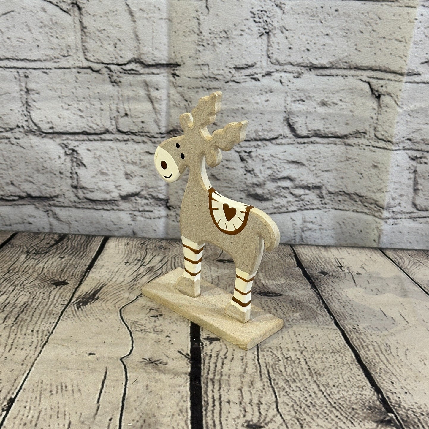 18cm x 10cm Grey Handcrafted Wood Reindeer Xmas Christmas Ornament Antlers