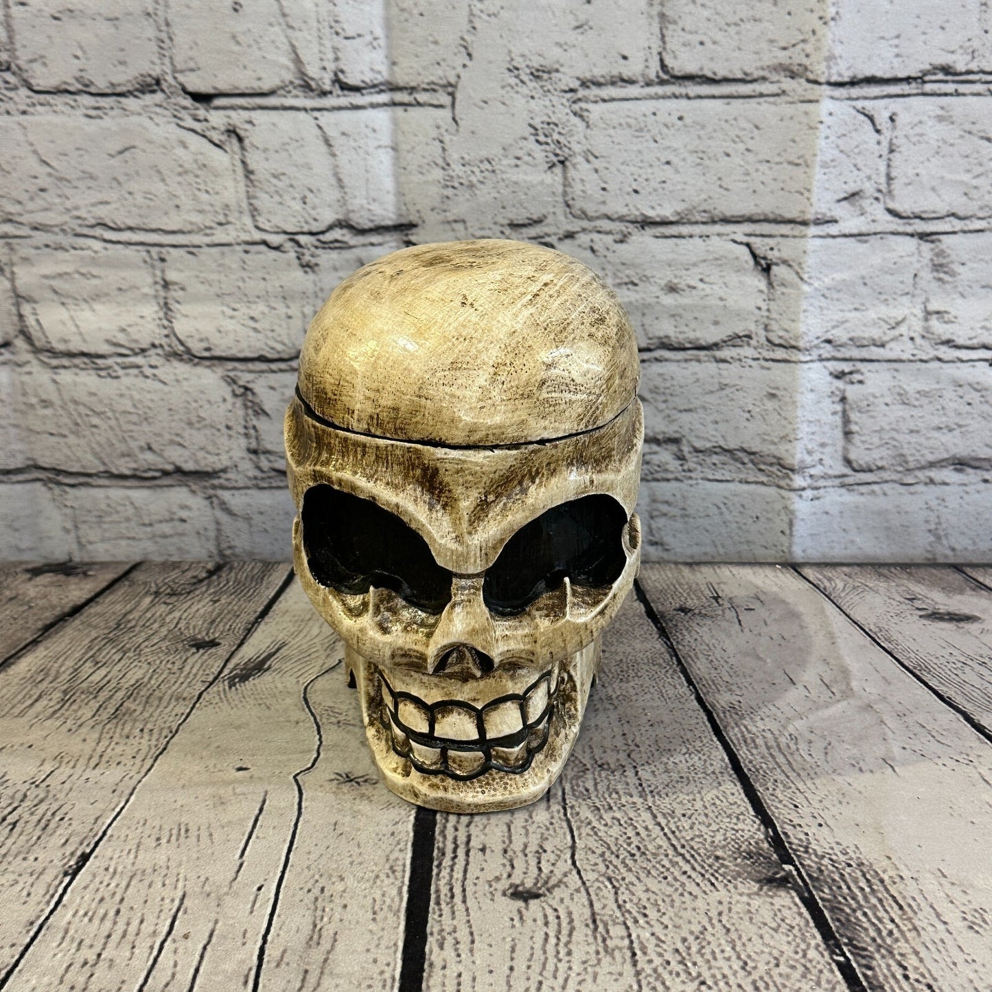 18cm x 12cm Shallow Wooden Gothic Skeleton Skull  Head Coffin Jewellery Box
