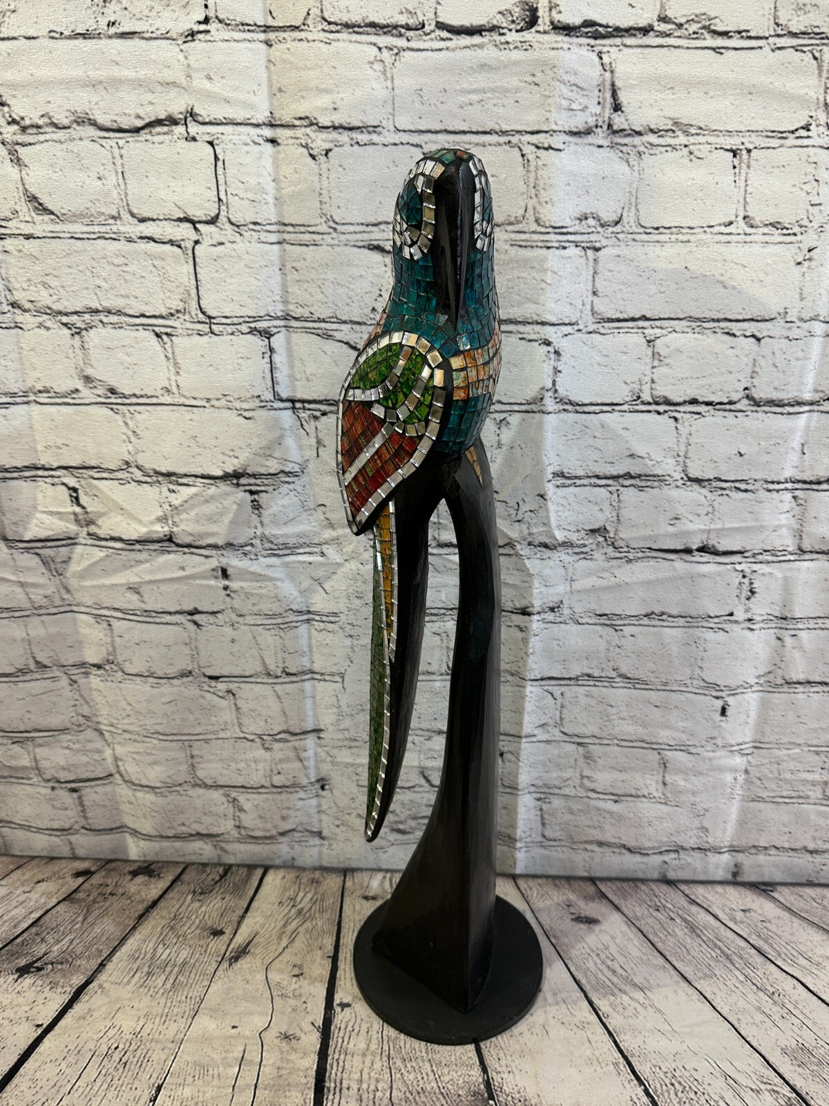 60cm Mosaic Parrot Bird Ornament Statue Fair Trade Handmade Carved Wood Design 4