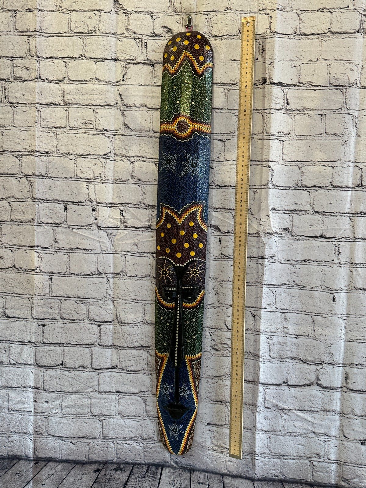 Mask 100cm Carved Wooden Dot Painted Ethnic Tribal Tiki Wall Art Handmade No 5