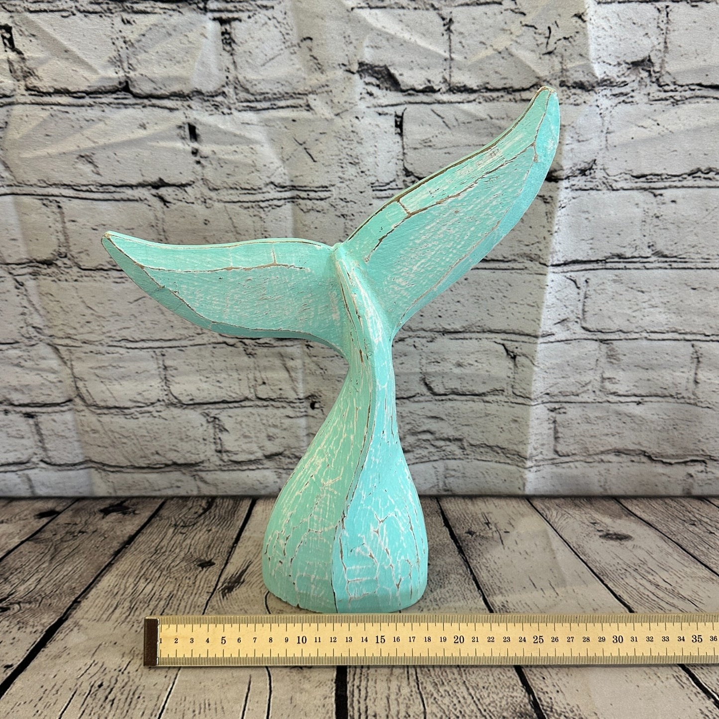 35cm x 30cm Whale Tail Green Fish Wood Coastal Ocean Bathroom Decoration