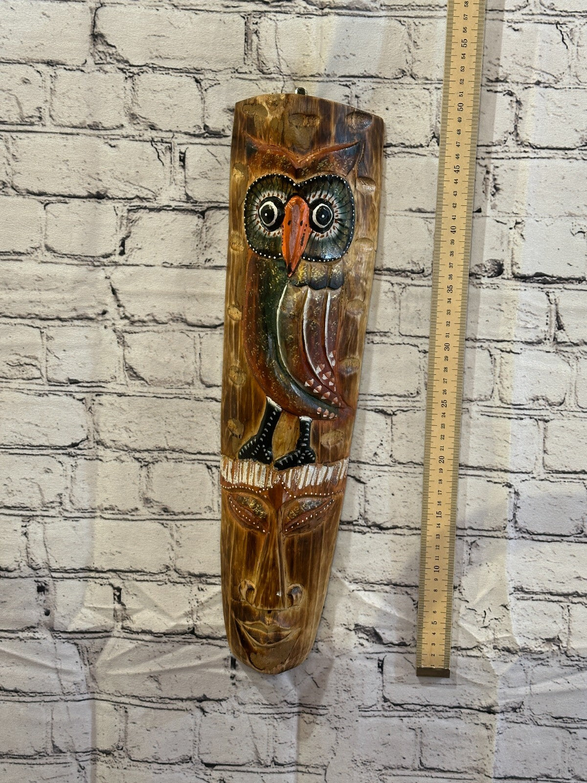 50cm Standing Owl Hand Carved Fair Trade Wooden Animal Wall Art Wall Hang Mask