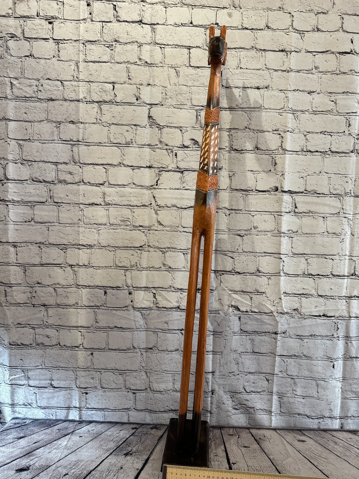 100cm Brown Painted Wood Giraffe Tall Statue Wood Modern Hand Carved Painted