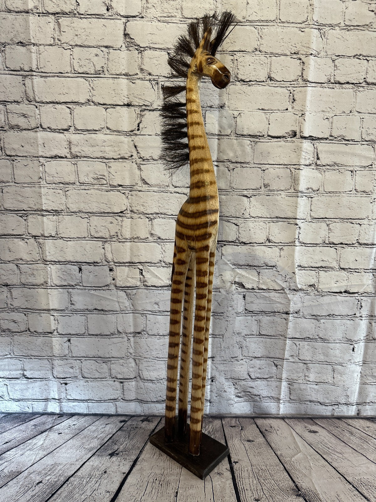 80cm Burnt Pattern Wood Horse Tall Statue Wood Modern Hand Carved Painted