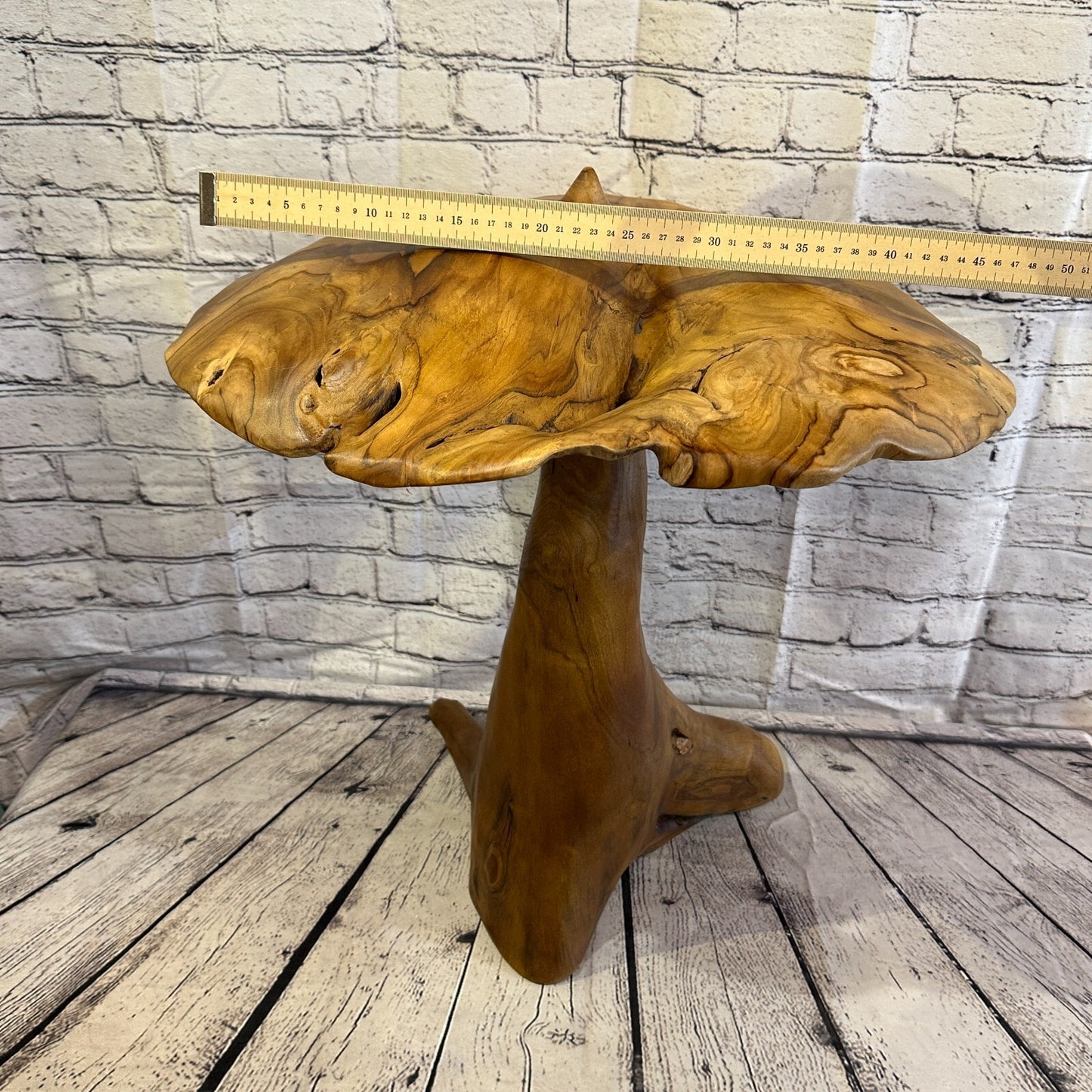 55cm x 45cm Wooden Point Mushroom Toadstool Sculpture Garden Teak Root Ornament