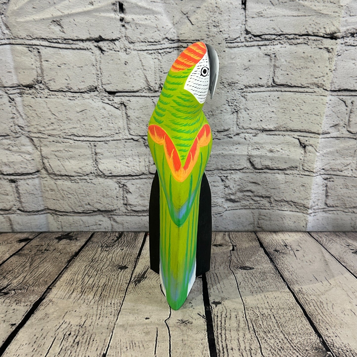 30cm Green Parrot Bird Ornament Statue Fair Trade Hand Made Carved Wood